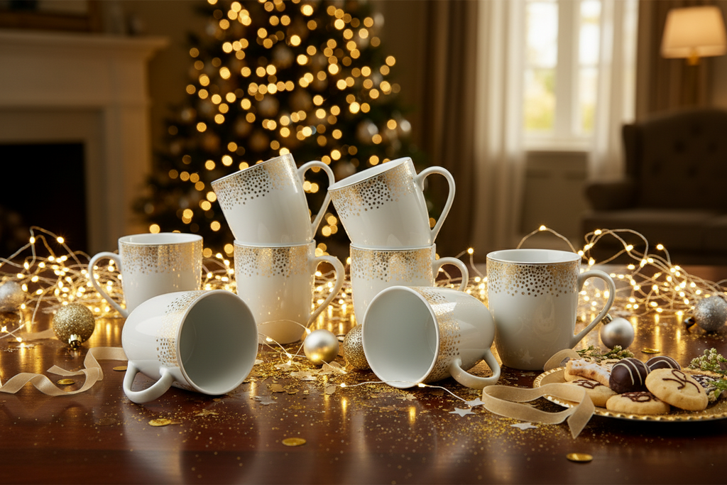 6er Set Dusty Gold Kaffeebecher bauchig 0,35L