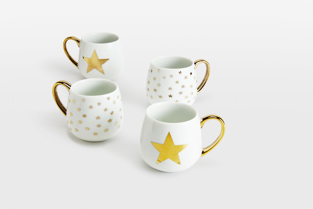 12er Set Kaffeebecher bauchig 0,37L, GOLD-STAR