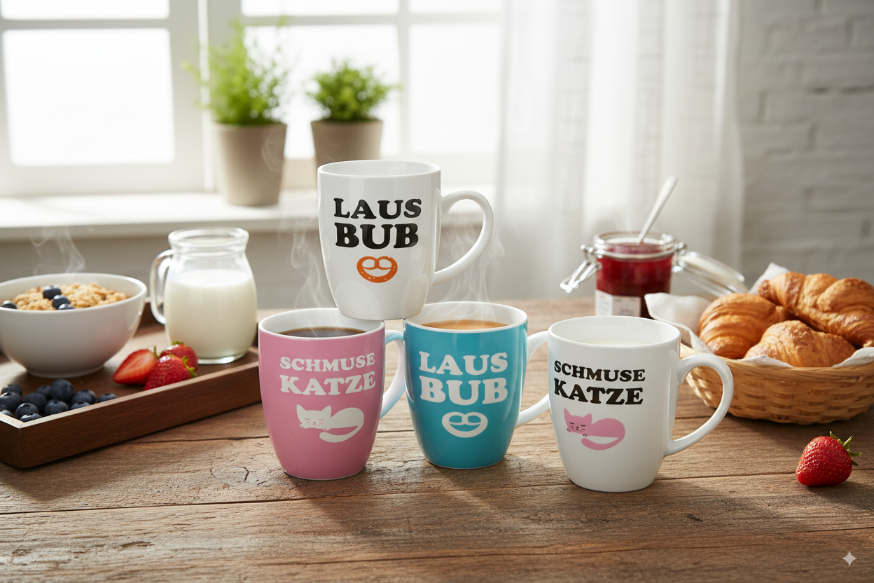 4er Set Kaffeebecher bauchig 0,36L, 4 Dekore-KATZE-BUB