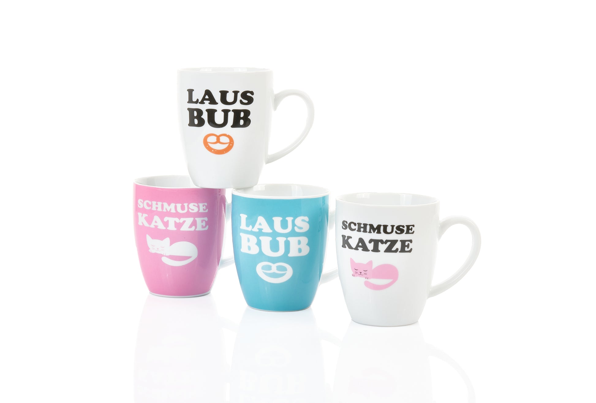4er Set Kaffeebecher bauchig 0,36L, 4 Dekore-KATZE-BUB