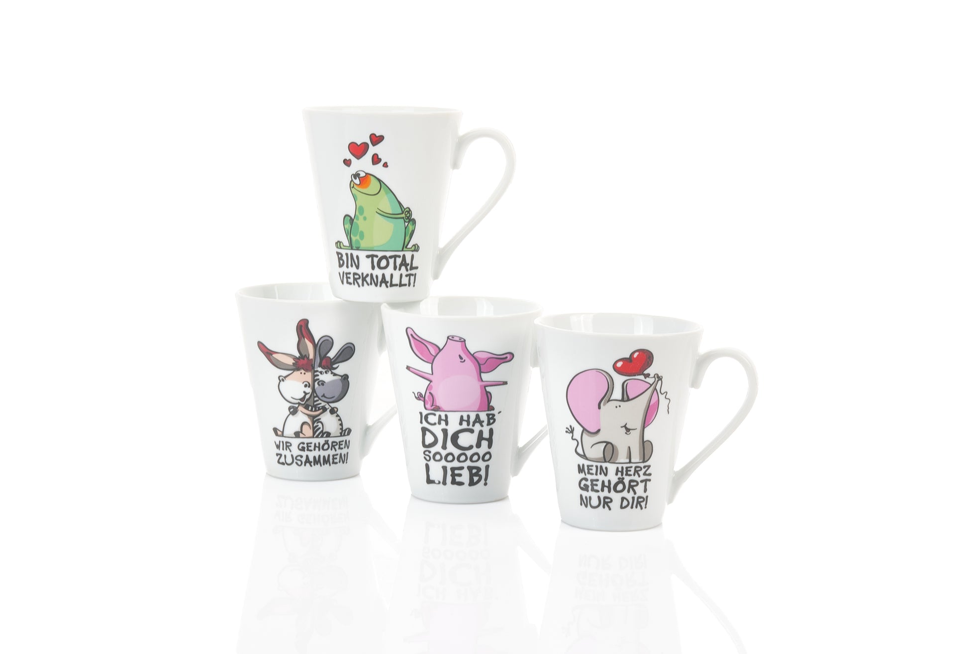 4er Set Kaffeebecher konisch 0,30L, 4 Dekore-TIERISCH