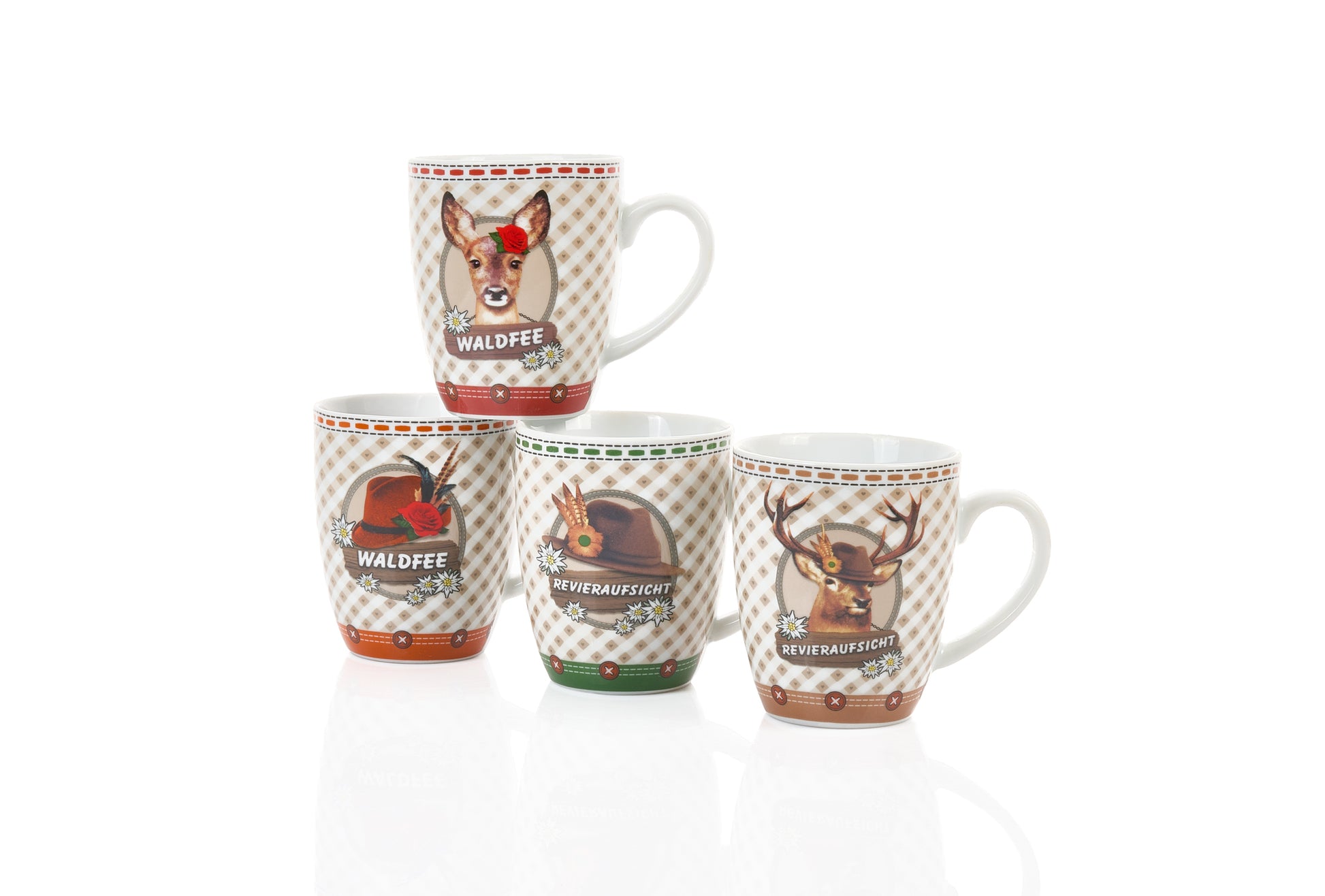 4er Set Kaffeebecher bauchig 0,36L, 4 Dekore-WEIDMANN
