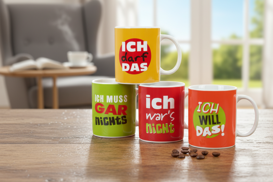 4er Set Kaffeebecher zylindrisch 0,35L, 4 Dekore-MACHO