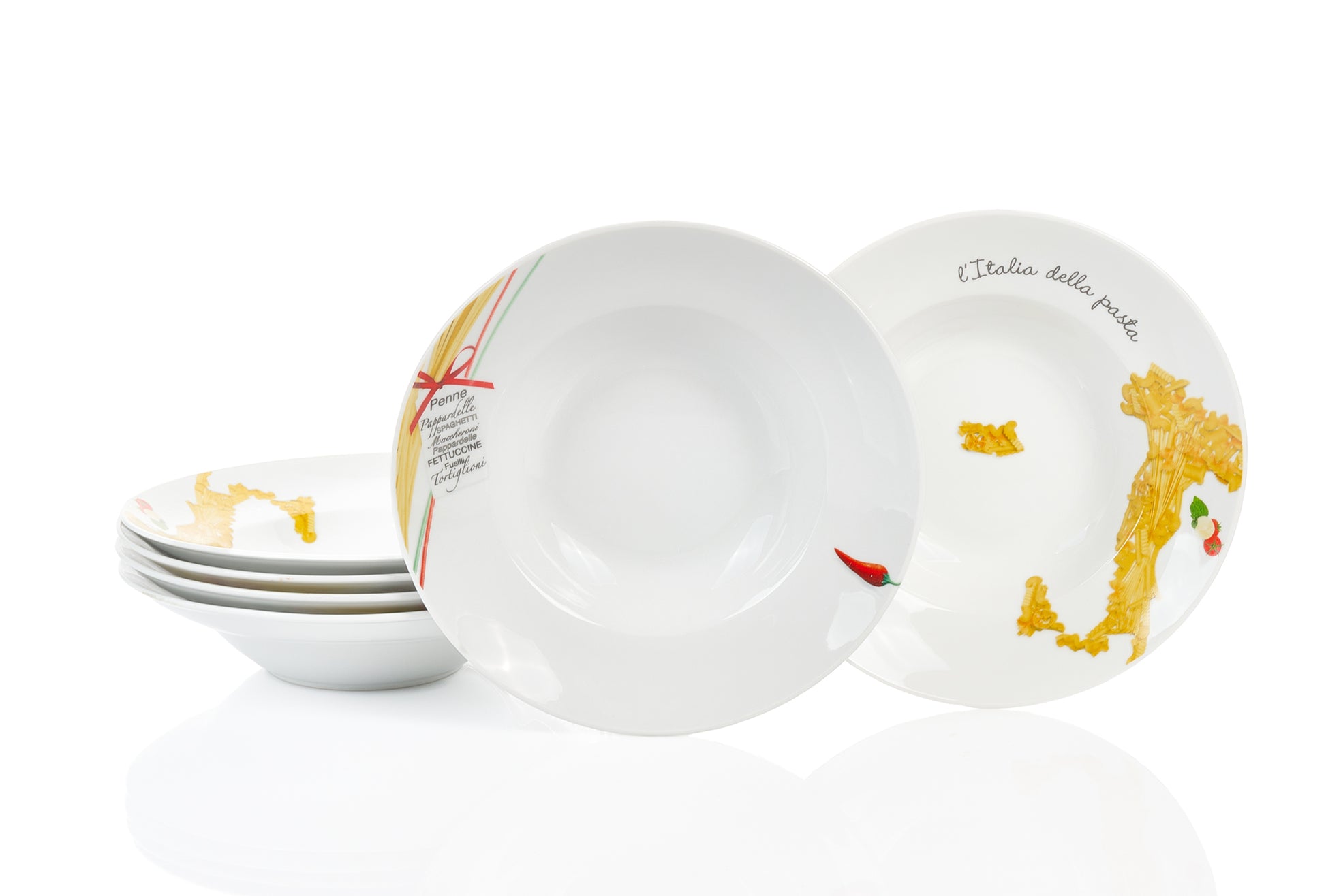 6er Set Pastateller 27cm dekoriert, 2 Dekore