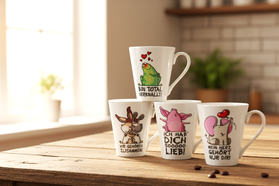 4er Set Kaffeebecher konisch 0,30L, 4 Dekore-TIERISCH