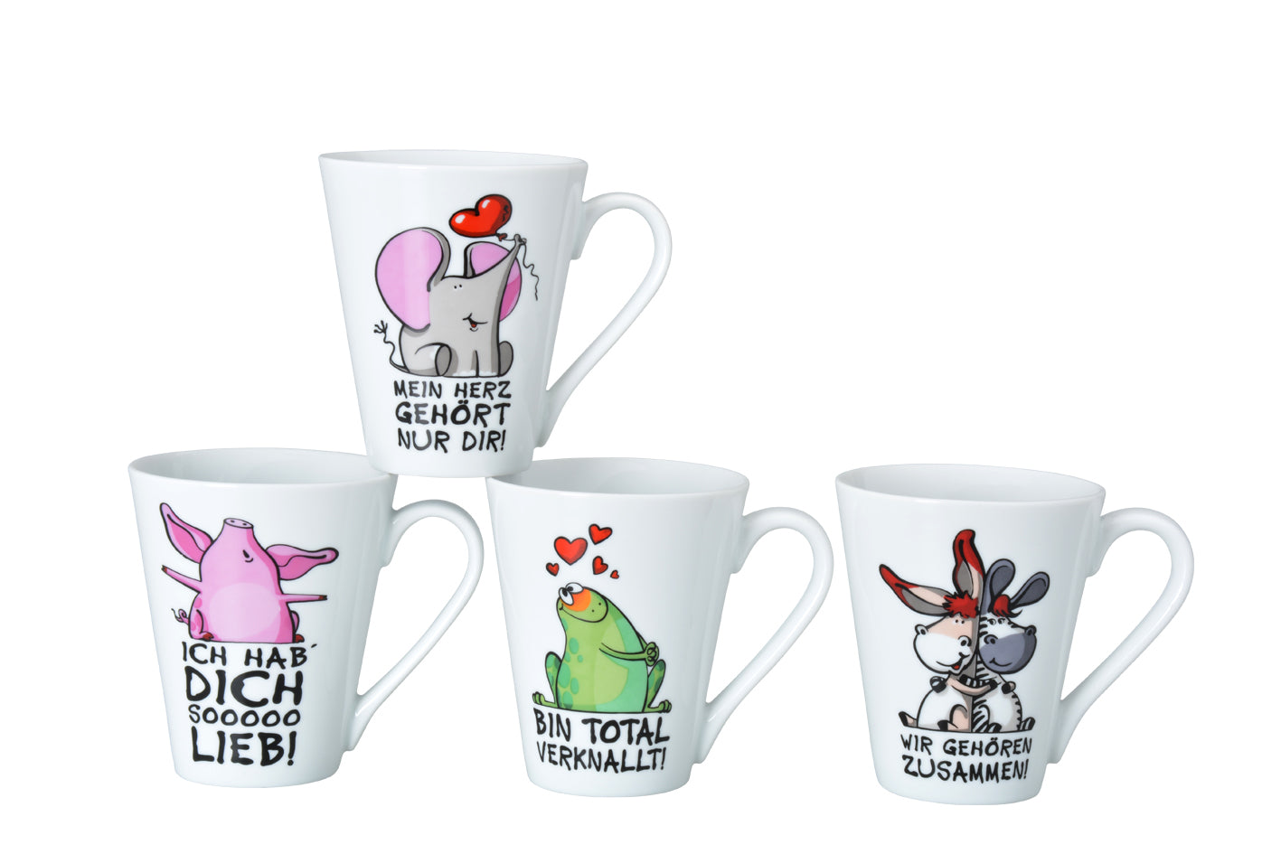 4er Set Kaffeebecher konisch 0,30L, 4 Dekore-TIERISCH